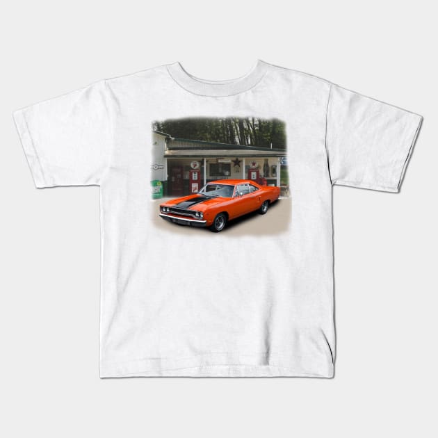 1970 Roadrunner in our filling station series on back Kids T-Shirt by Permages LLC